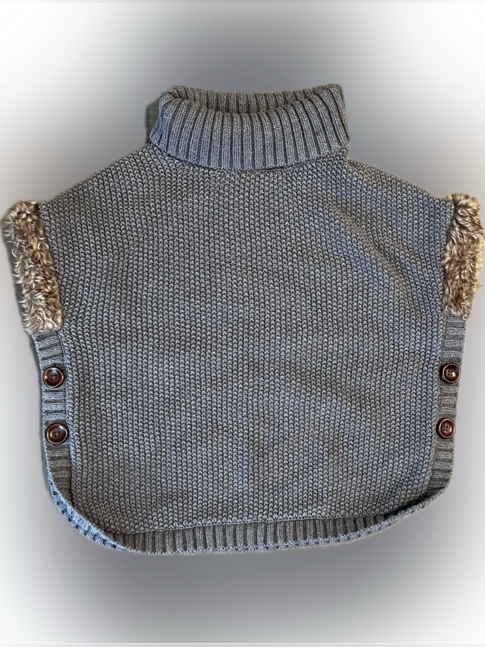 ⭐️Girls Fur Trim Shawl Sweater Aspen Button Sides Turtle Neck Cardigan Medium